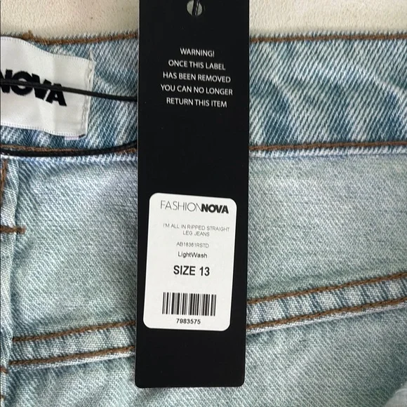Fashion Nova Blue Straight Leg Jeans with Vintage Distressing - Picture 13 of 16